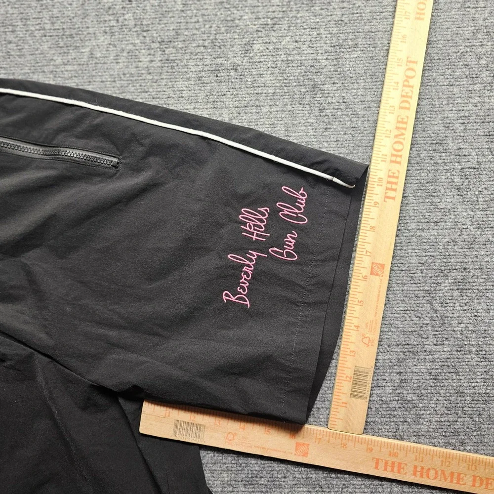 Beverly Hills Gun Club Mens Shorts Large Black Pink Logo Zipper Pockets Athletic